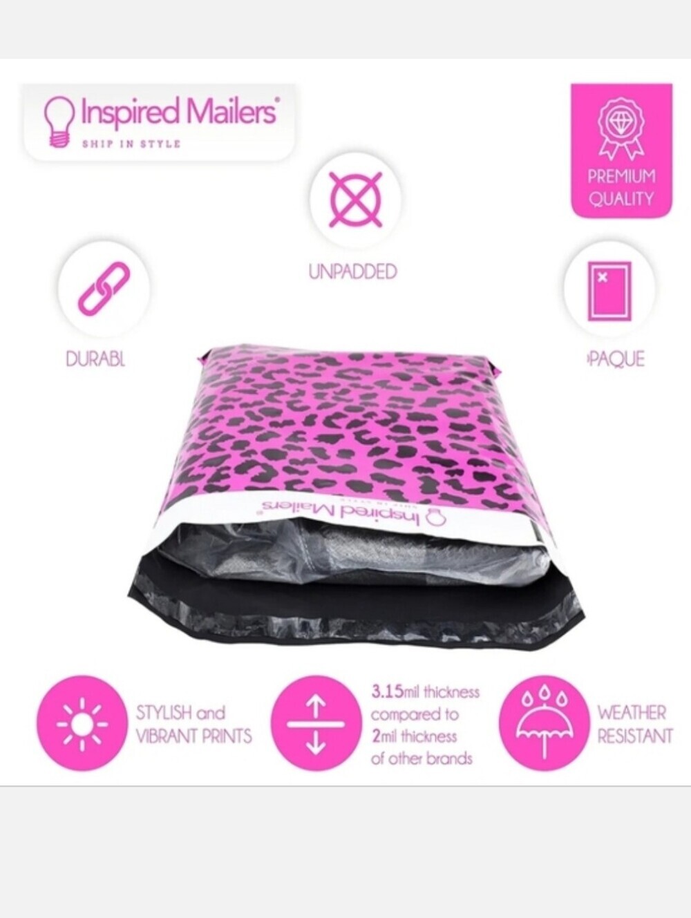 20 10 x 13 Hot Pink Cheetah Polymailers - Picture 5 of 5